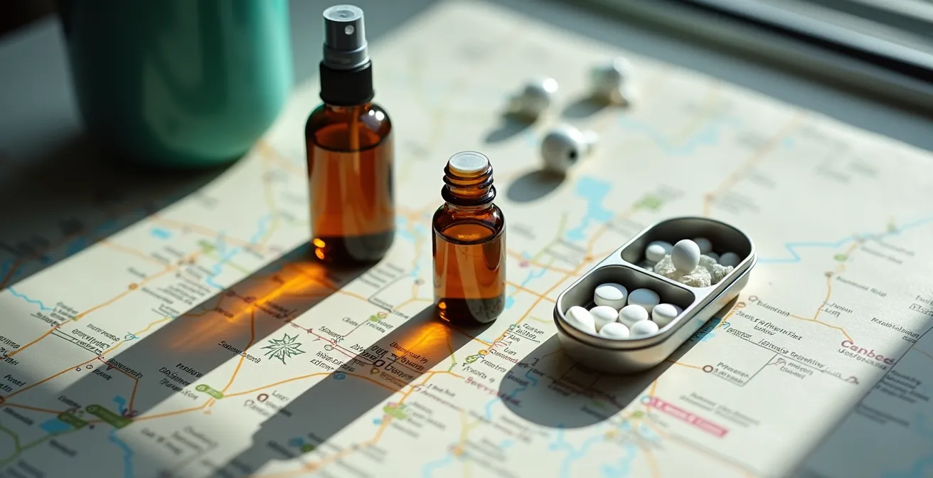 Produits CBD discrets pour les transports en commun sur une table