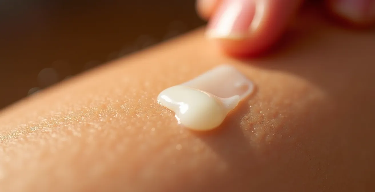 Gros plan sur application de baume sur muscle d'athlète avec texture visible