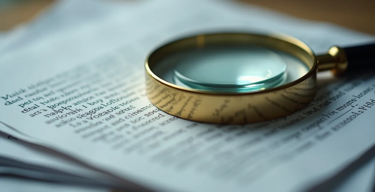 Gros plan sur un certificat d'analyse CBD avec une loupe examinant les données