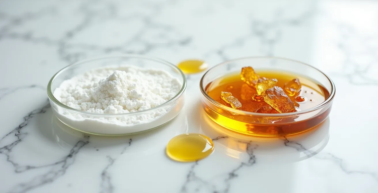 Comparaison visuelle entre l'action de l'isolat de CBD et d'un produit broad spectrum sur les récepteurs de la peau.