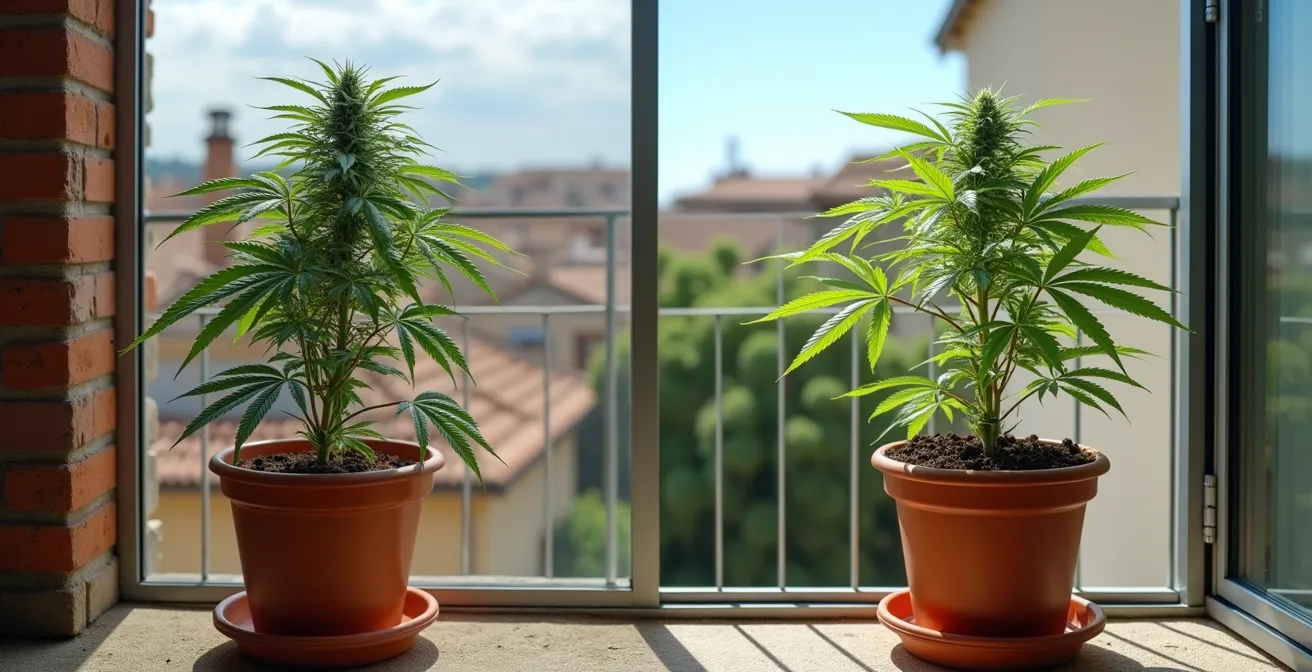 Comparaison visuelle de plants de cannabis sur deux balcons français différents
