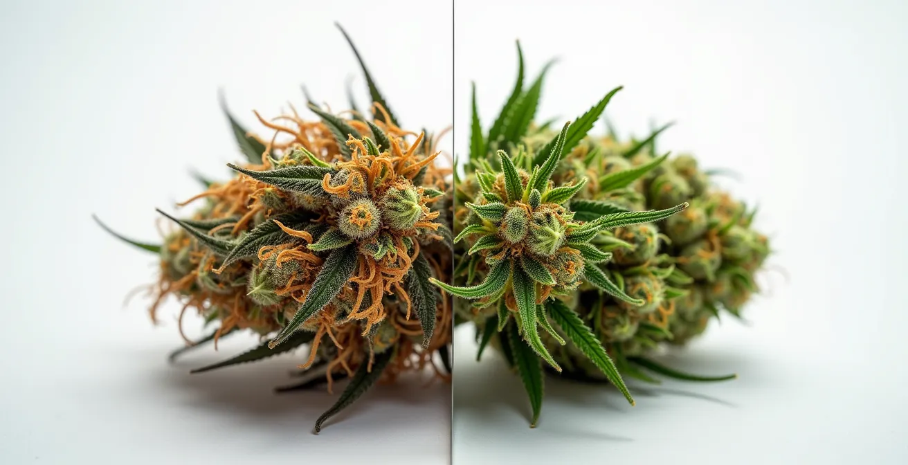 Comparaison côte à côte de fleurs outdoor aux teintes automnales et indoor vert vif