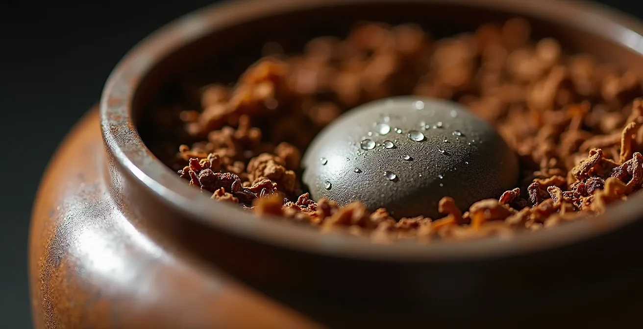 Pierre humidificatrice en céramique dans un pot de tabac avec hygromètre