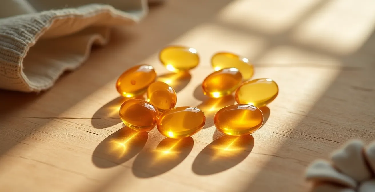 Gélules végétales transparentes en HPMC sur fond naturel minimaliste