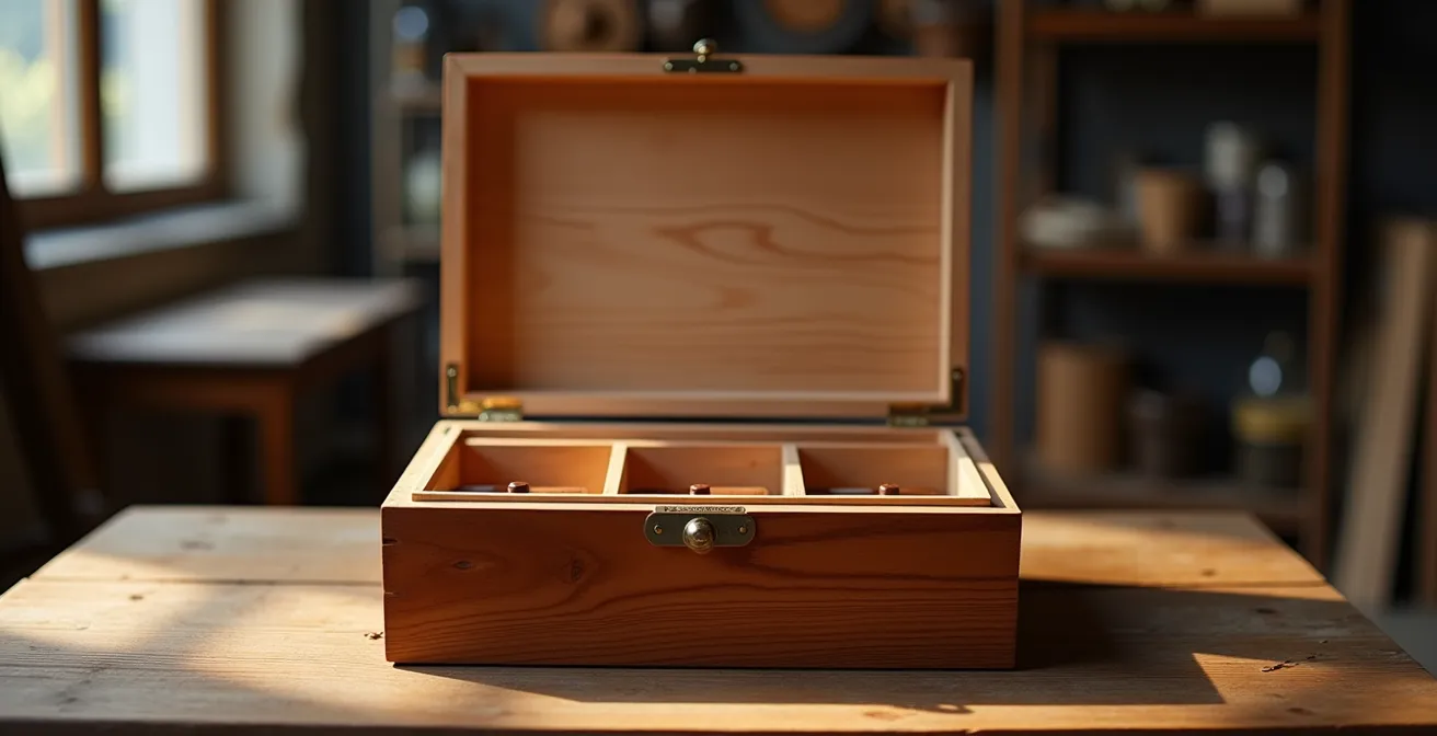 Intérieur d'une cave à cigares en cèdre espagnol avec séparateurs et hygromètre