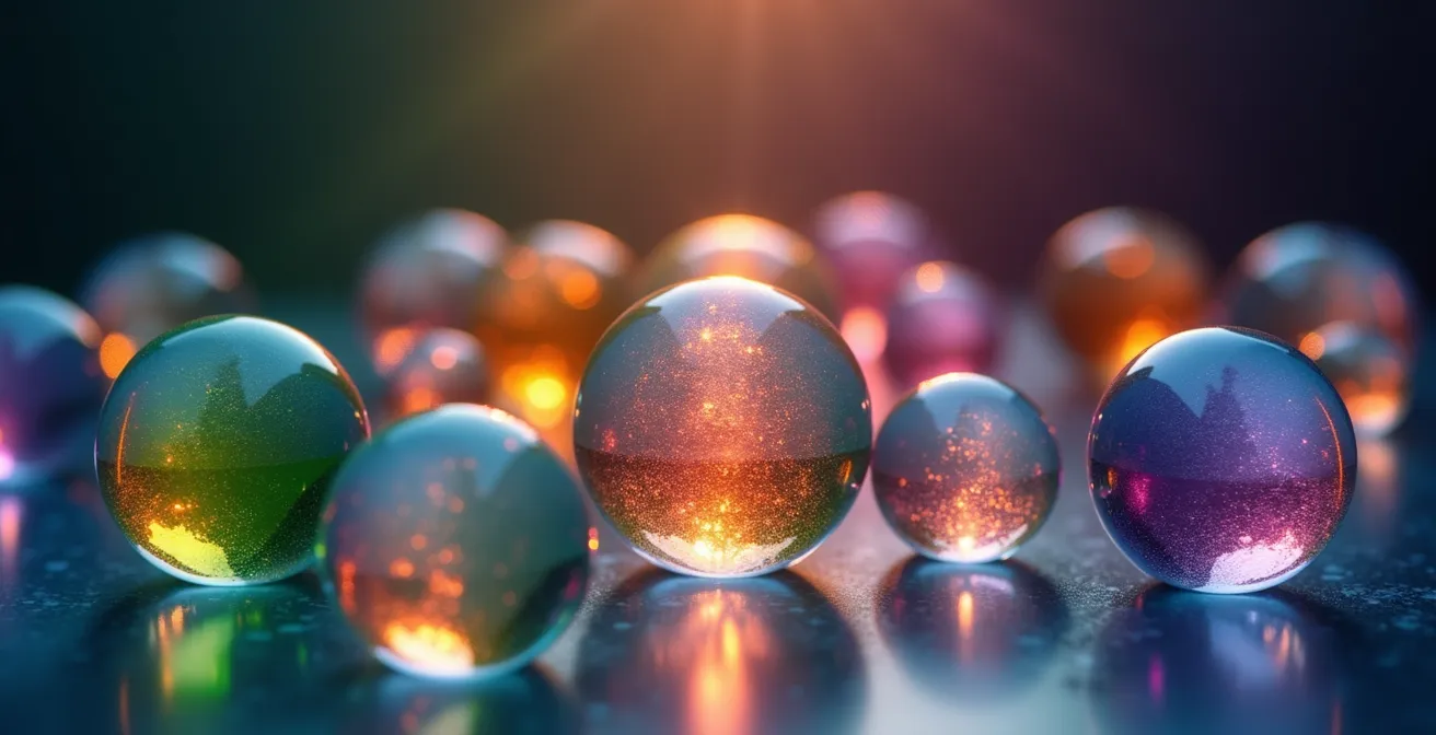 Représentation abstraite de molécules en synergie illustrant l'effet d'entourage du CBD