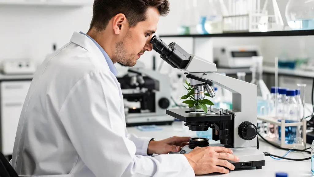 Technicien de laboratoire analysant un échantillon végétal CBD au microscope