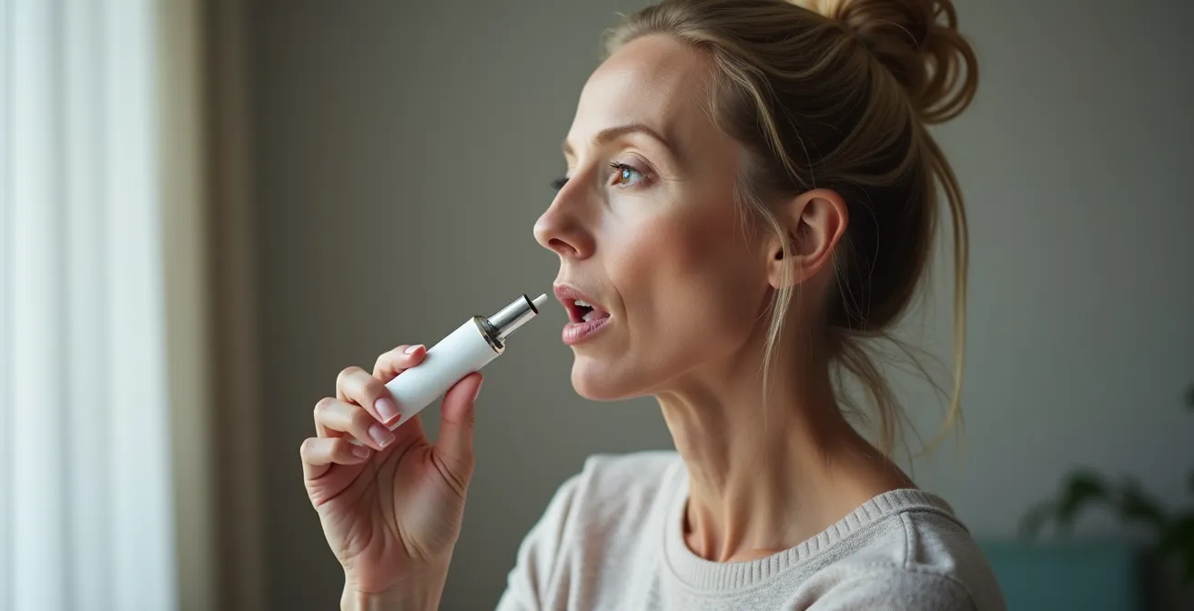 Profil d'un patient utilisant correctement un vaporisateur médical avec technique d'inhalation lente